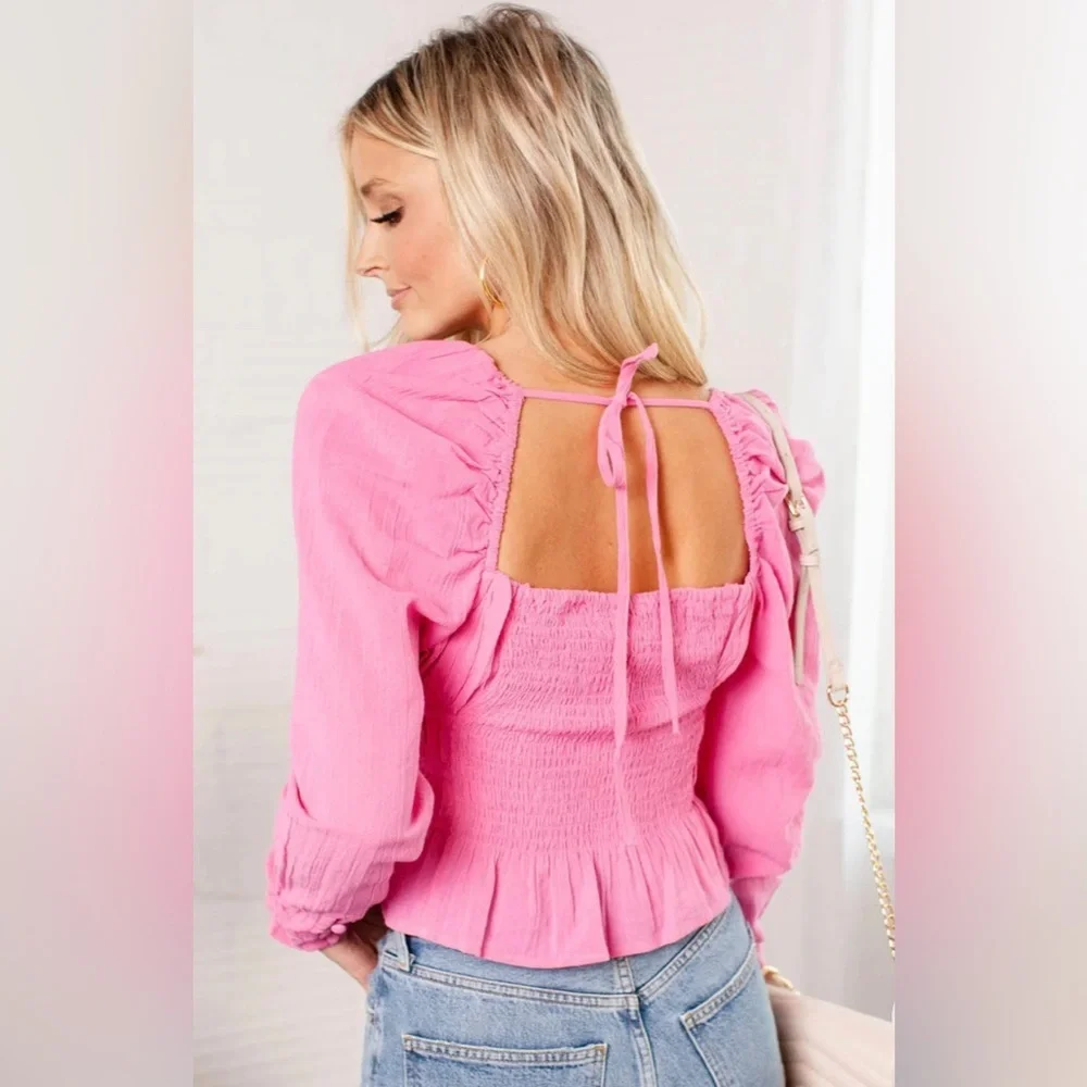 FREE PEOPLE Chloe Top in Aurora Pink Sz Sm ~ needs light repair